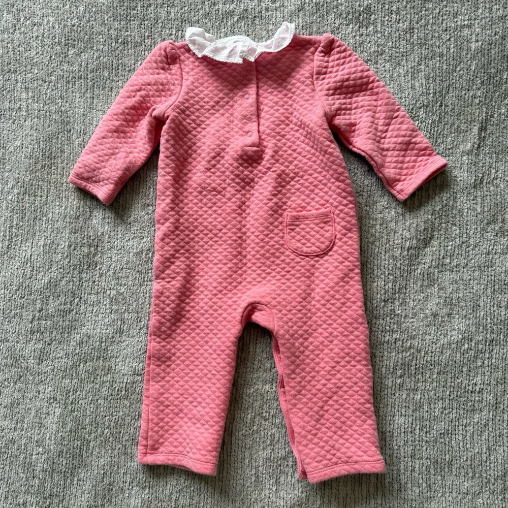 Janie‎ And Jack Pink Quilted Romper 6-12 Months Ruffle Collar Floral